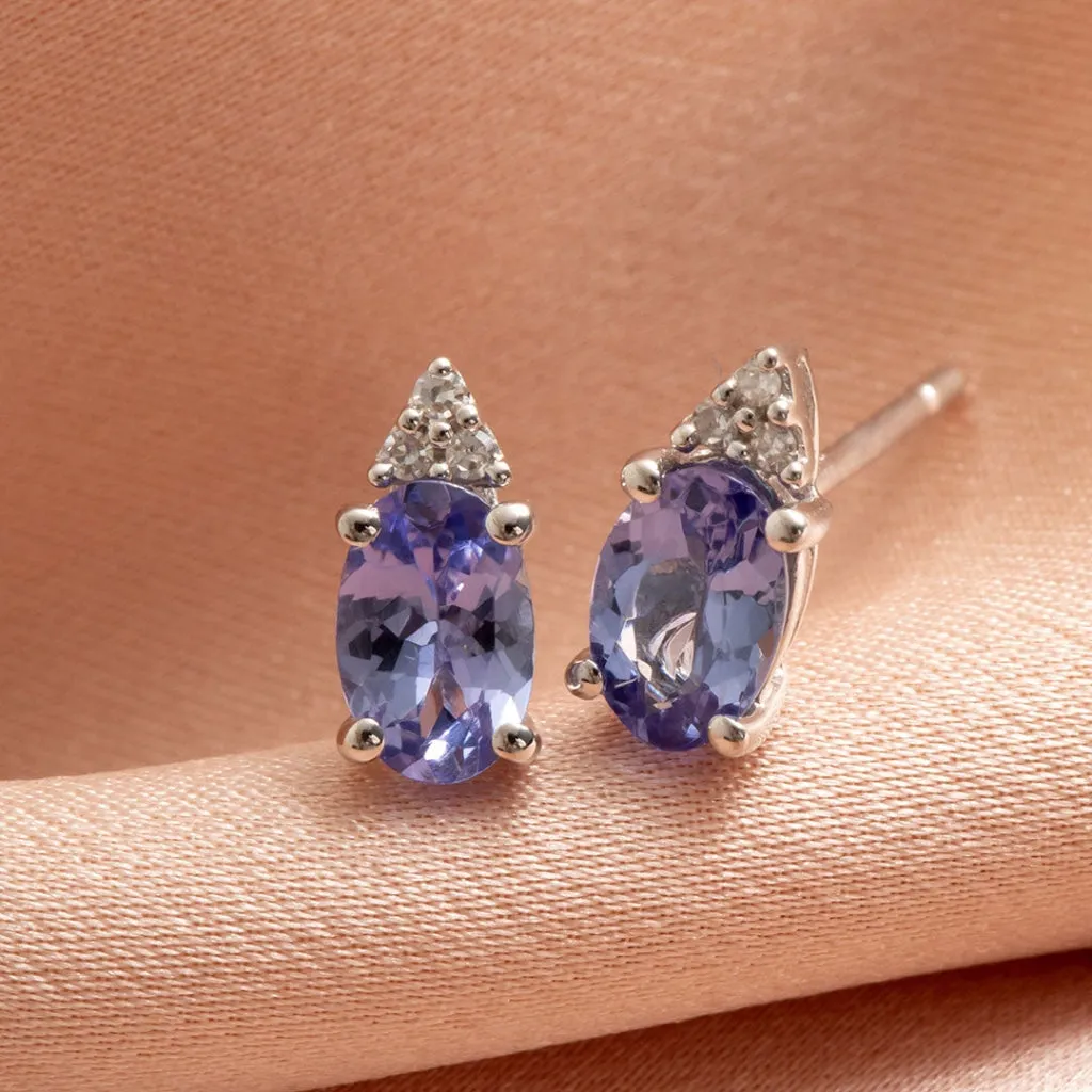 Diamond & Tanzanite Earrings | 9ct White Gold