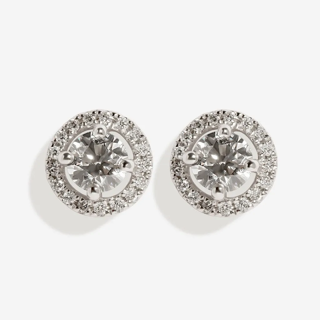 Diamond Halo Stud Earrings | 18ct White Gold
