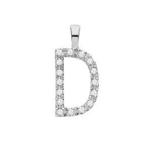 Diamond Initial D Pendant Necklace 0.05ct H-SI in 9K White Gold