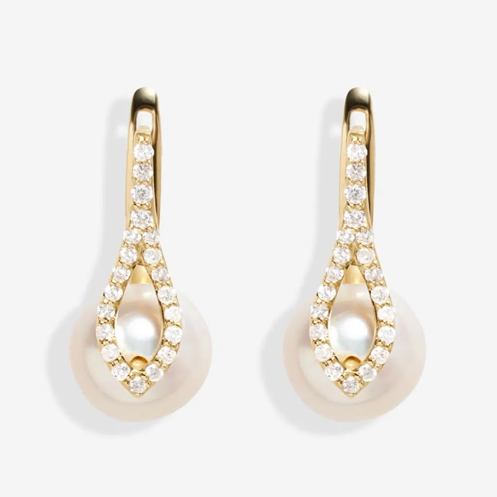Diamond Pearl Princess Earrings | 10ct Gold