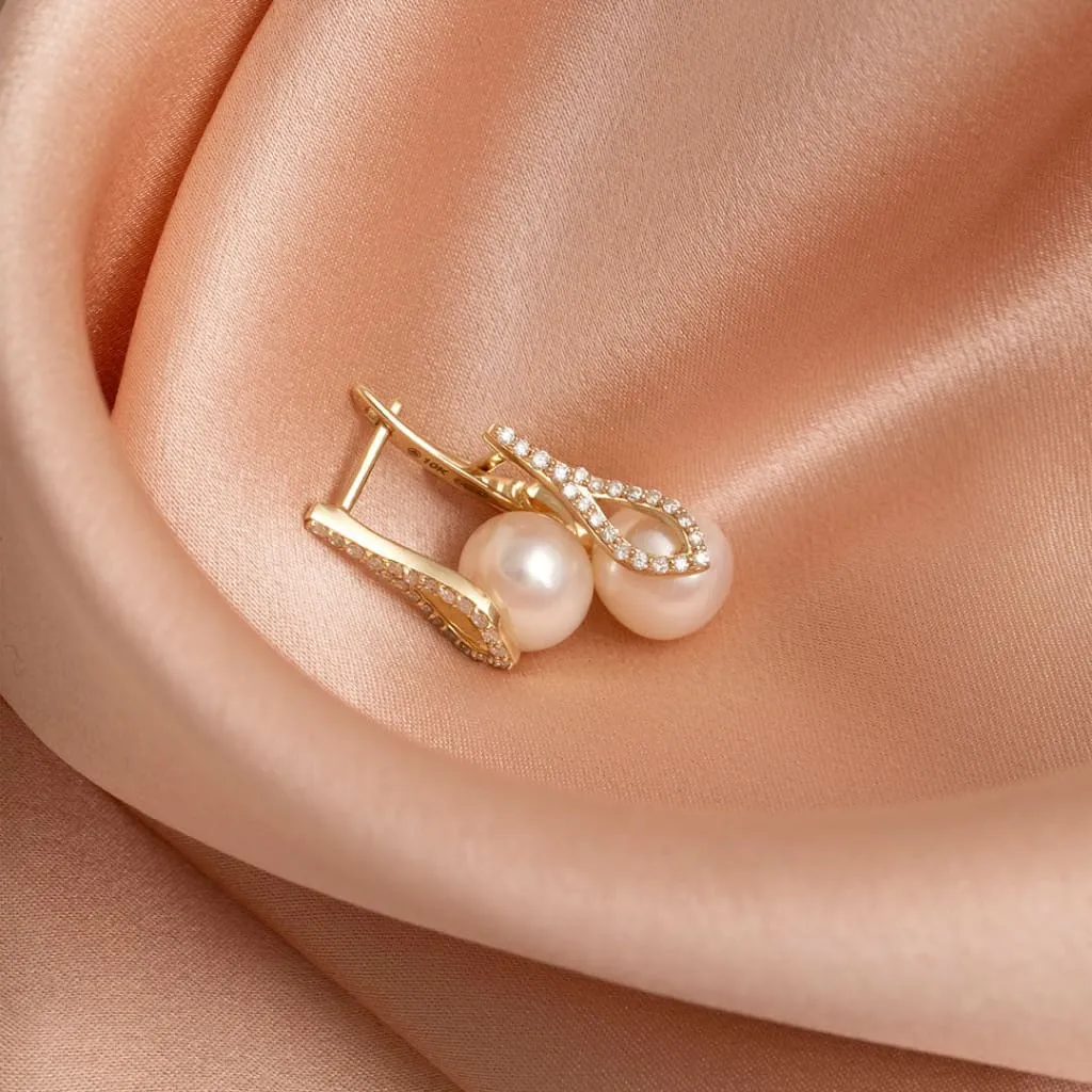 Diamond Pearl Princess Earrings | 10ct Gold