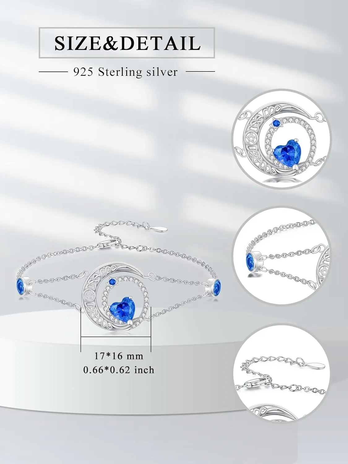 Dorunmo 925 Sterling Silver Moon Heart Birthstone Anklet Bracelets for Women Best Mother's Day Birthday Jewelry for Wife Girlfriend Mom Her