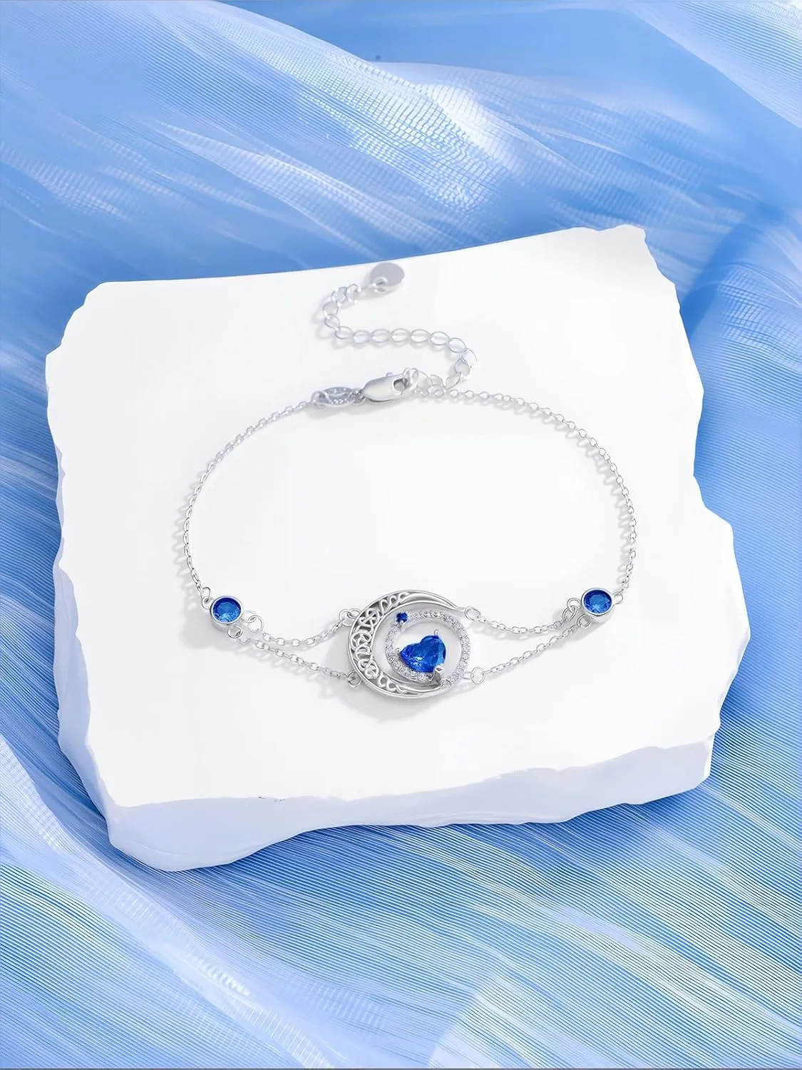 Dorunmo 925 Sterling Silver Moon Heart Birthstone Anklet Bracelets for Women Best Mother's Day Birthday Jewelry for Wife Girlfriend Mom Her