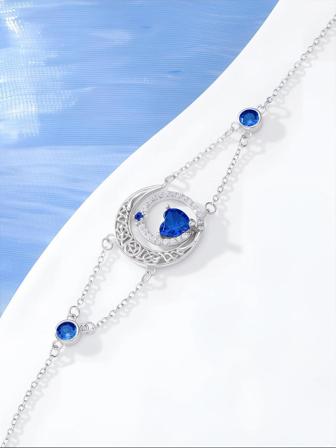 Dorunmo 925 Sterling Silver Moon Heart Birthstone Anklet Bracelets for Women Best Mother's Day Birthday Jewelry for Wife Girlfriend Mom Her