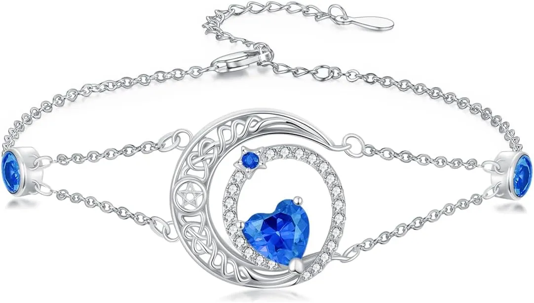 Dorunmo 925 Sterling Silver Moon Heart Birthstone Anklet Bracelets for Women Best Mother's Day Birthday Jewelry for Wife Girlfriend Mom Her
