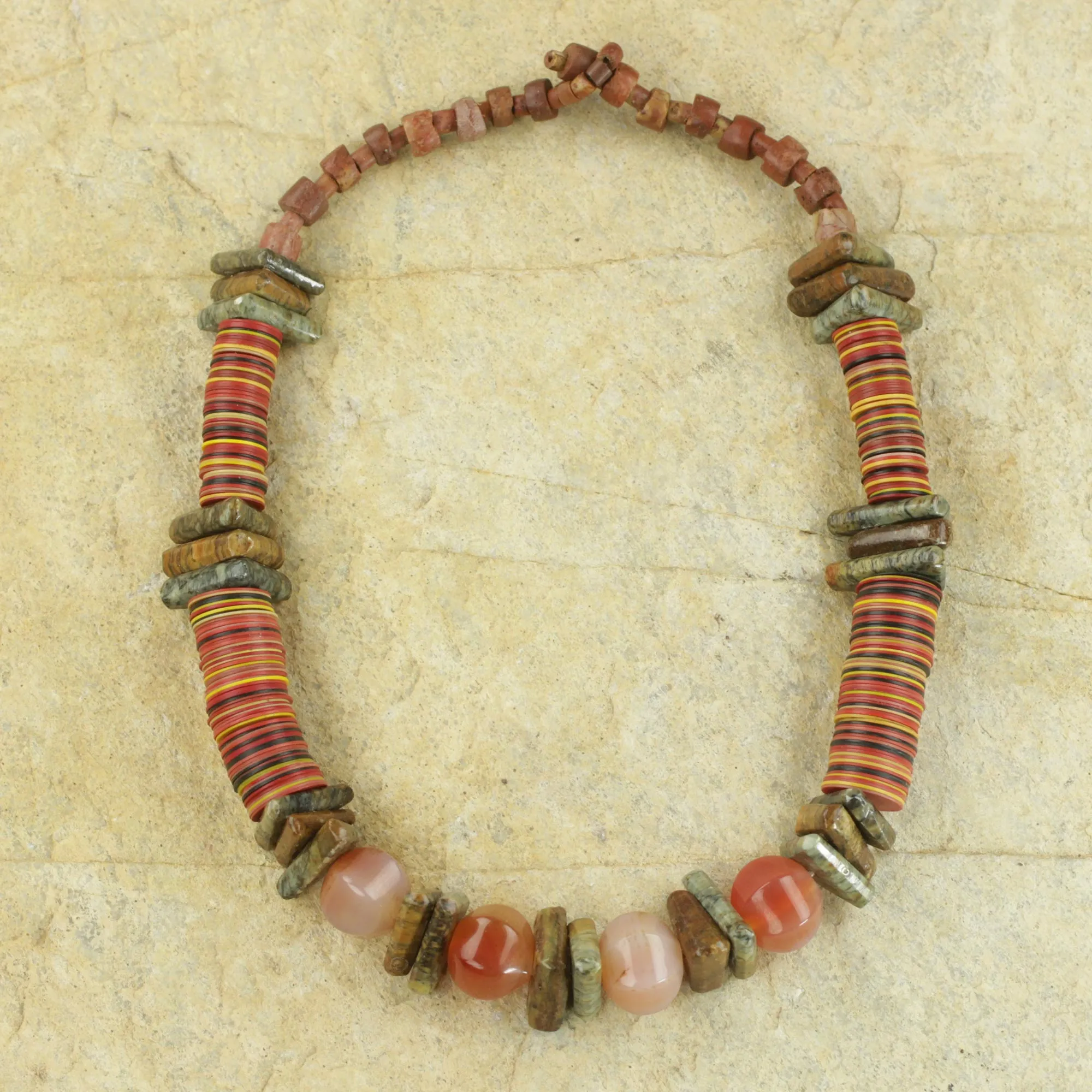 Earthen Contours Soapstone and Recycled Plastic Beaded Necklace from Ghana