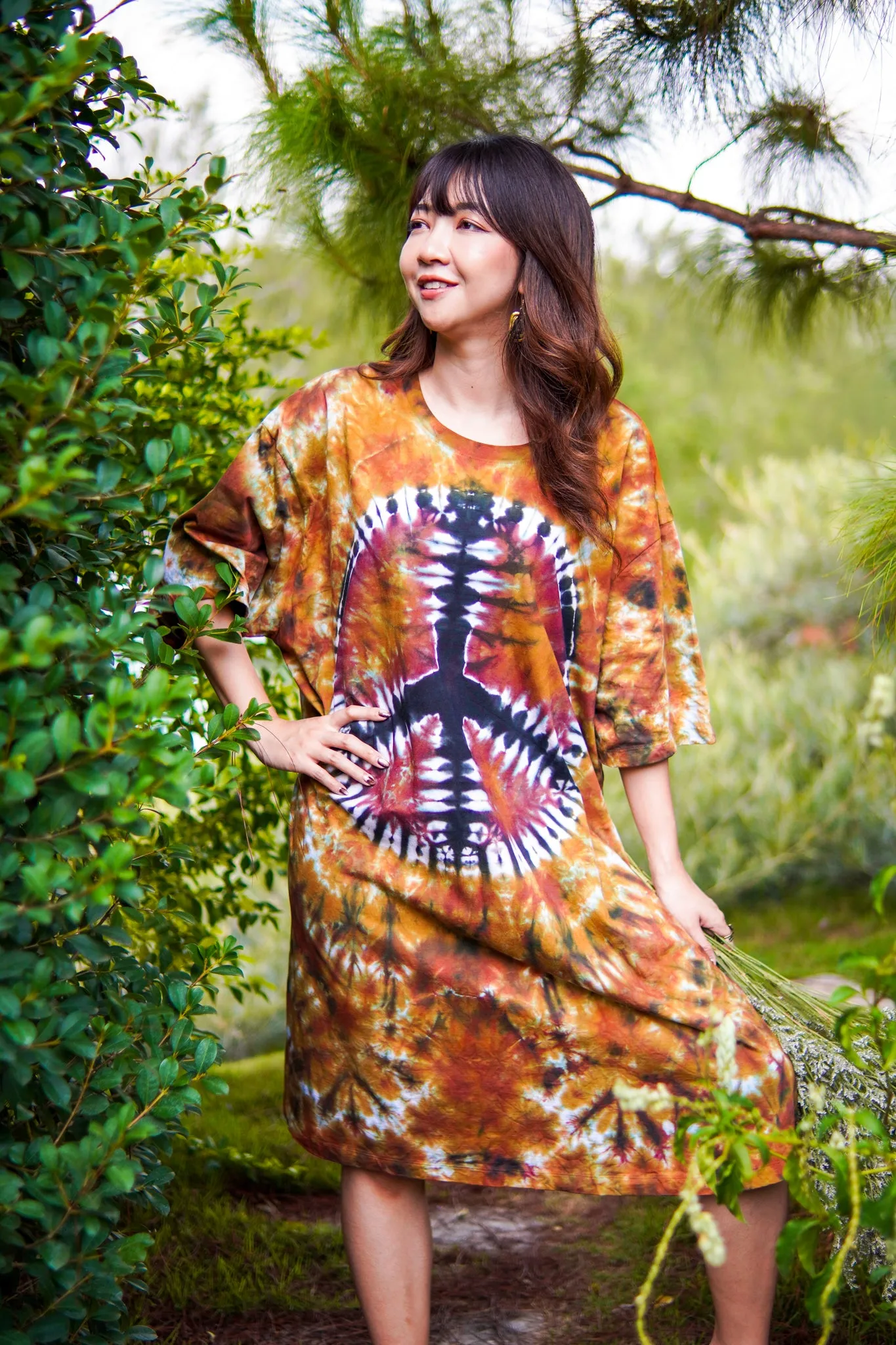 Earthy Peace Hand Dyed Boho Cotton Dress with Pockets