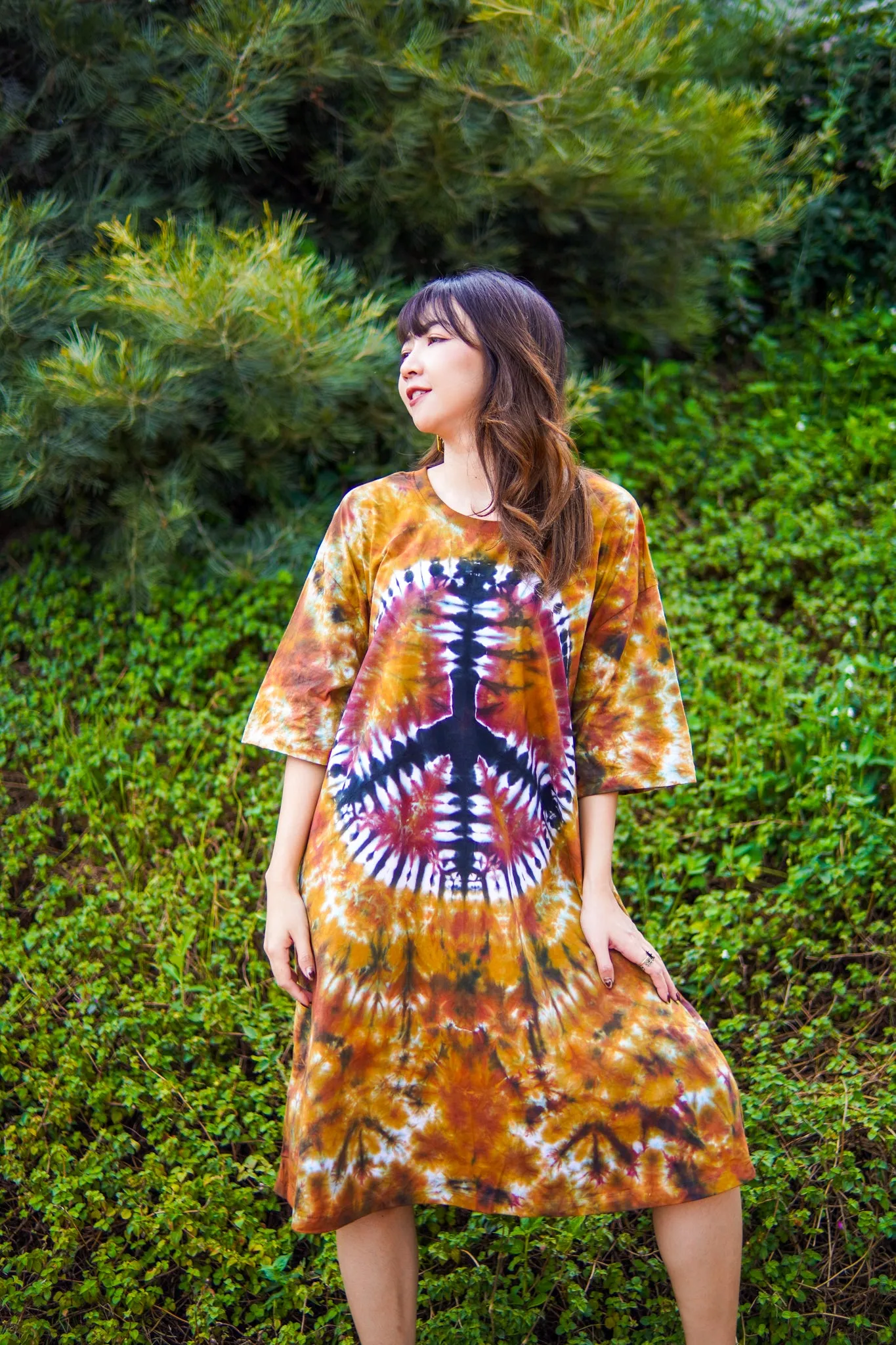 Earthy Peace Hand Dyed Boho Cotton Dress with Pockets