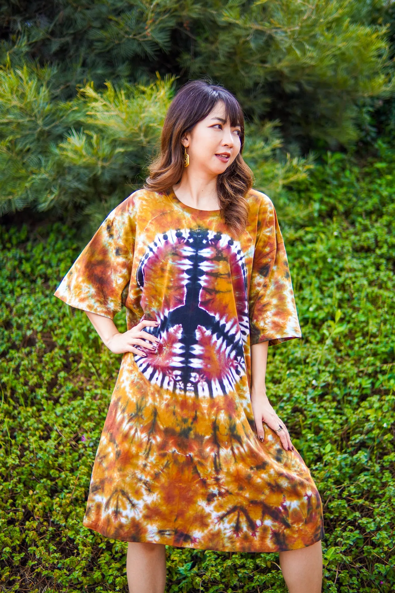 Earthy Peace Hand Dyed Boho Cotton Dress with Pockets