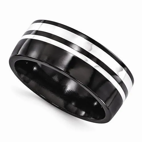 Edward Mirell Black Ti & Sterling Silver Ring - 9mm