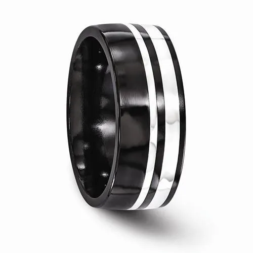 Edward Mirell Black Ti & Sterling Silver Ring - 9mm