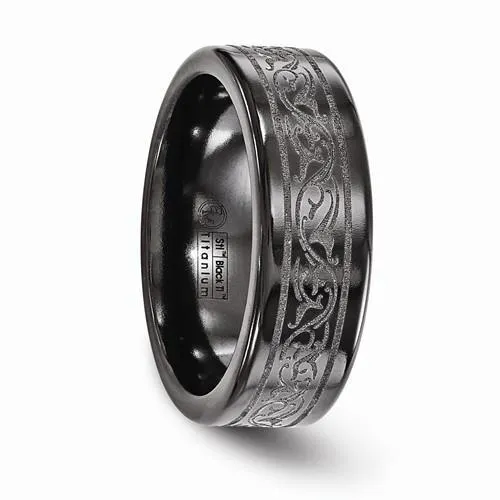 Edward Mirell Titanium Black Ti Laser Ring - 8mm