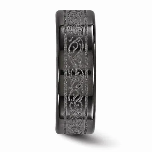 Edward Mirell Titanium Black Ti Laser Ring - 8mm