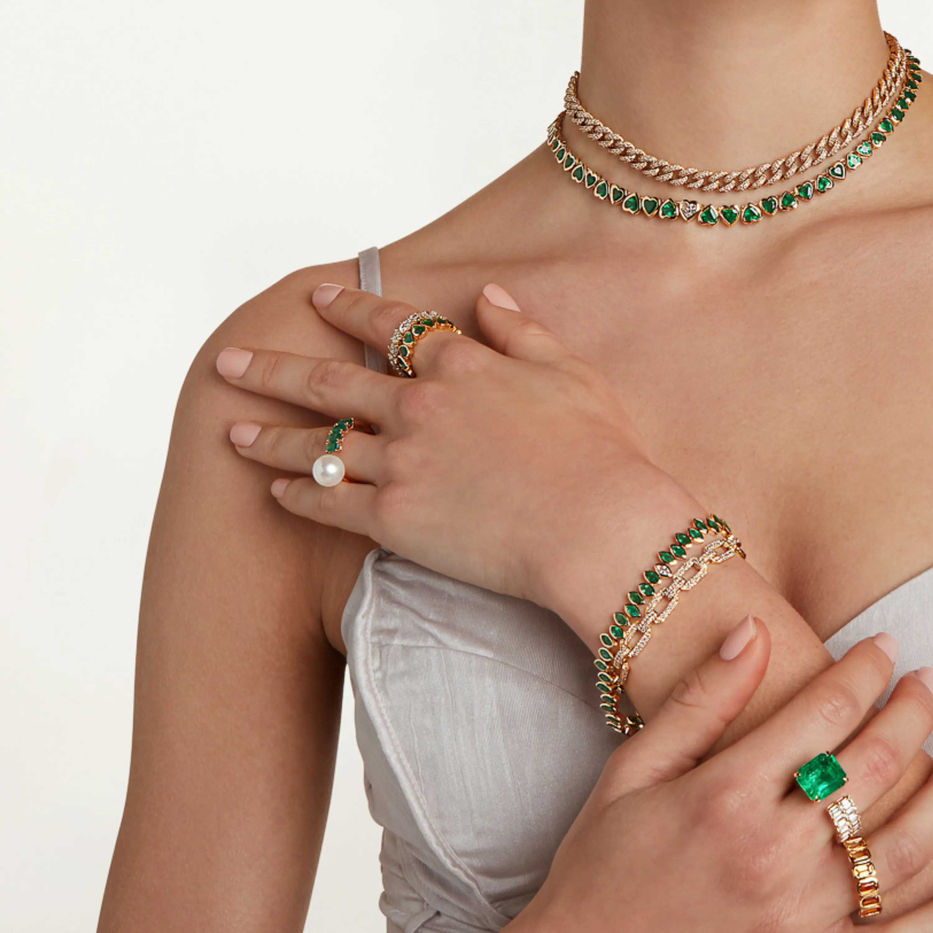 EMERALD & DIAMOND STAGGERED MARQUISE BRACELET