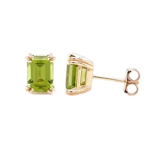 Emerald Cut Peridot Earrings - 14K Gold Peridot Studs