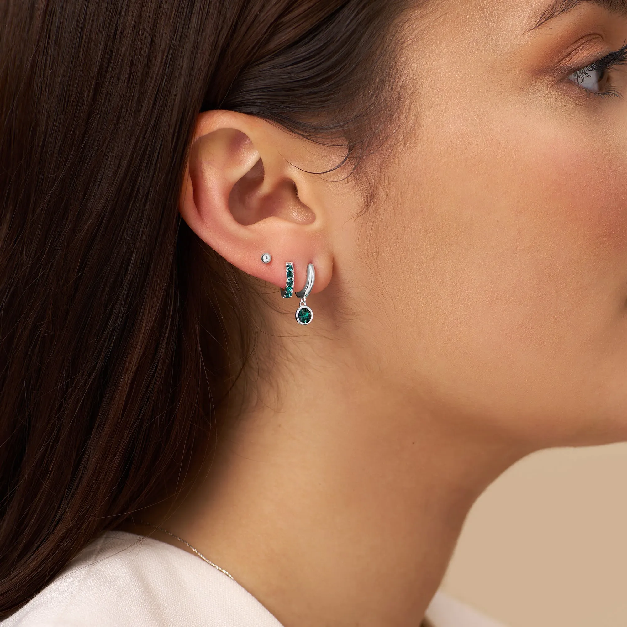 Emerald Ear Party Made With Swarovski Crystals - Silver