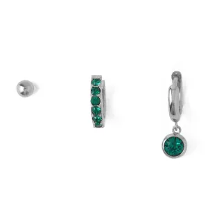 Emerald Ear Party Made With Swarovski Crystals - Silver