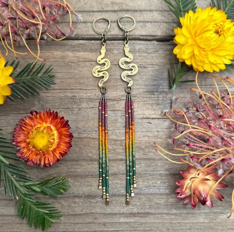 Emerald Serpent Beaded Earring