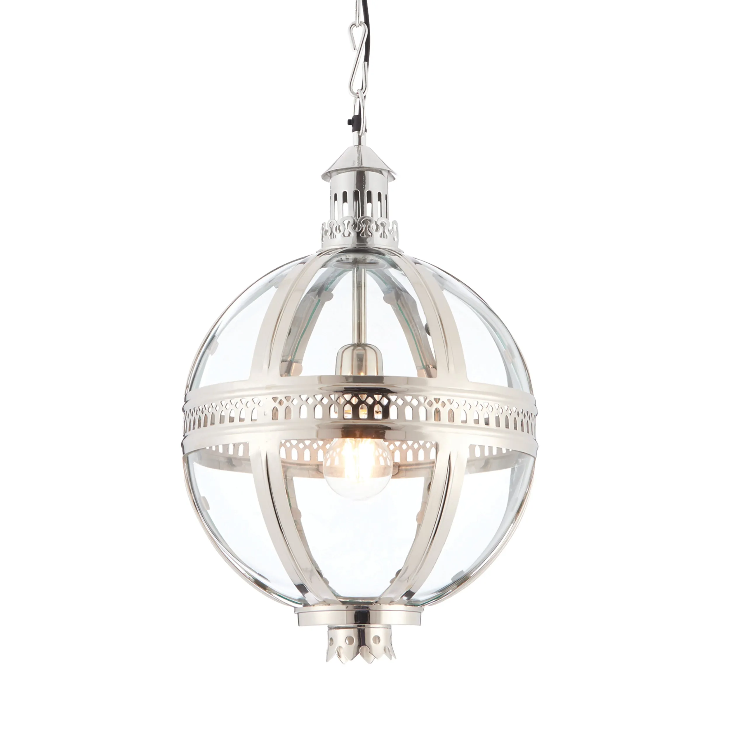 Endon 73109 Vienna 1lt Pendant Bright nickel solid brass plated & clear glass 40W E27 GLS (Required)