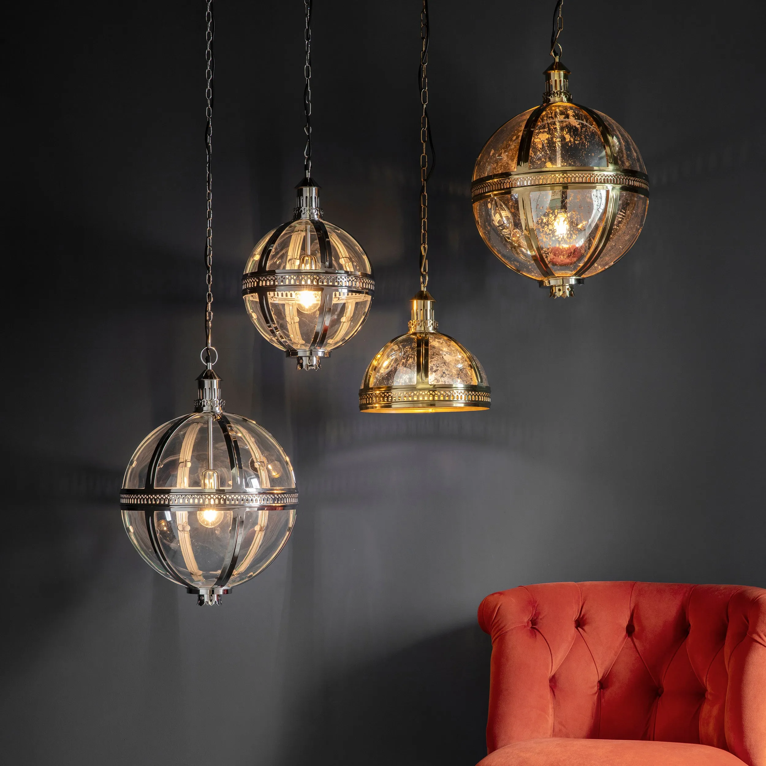 Endon 73109 Vienna 1lt Pendant Bright nickel solid brass plated & clear glass 40W E27 GLS (Required)