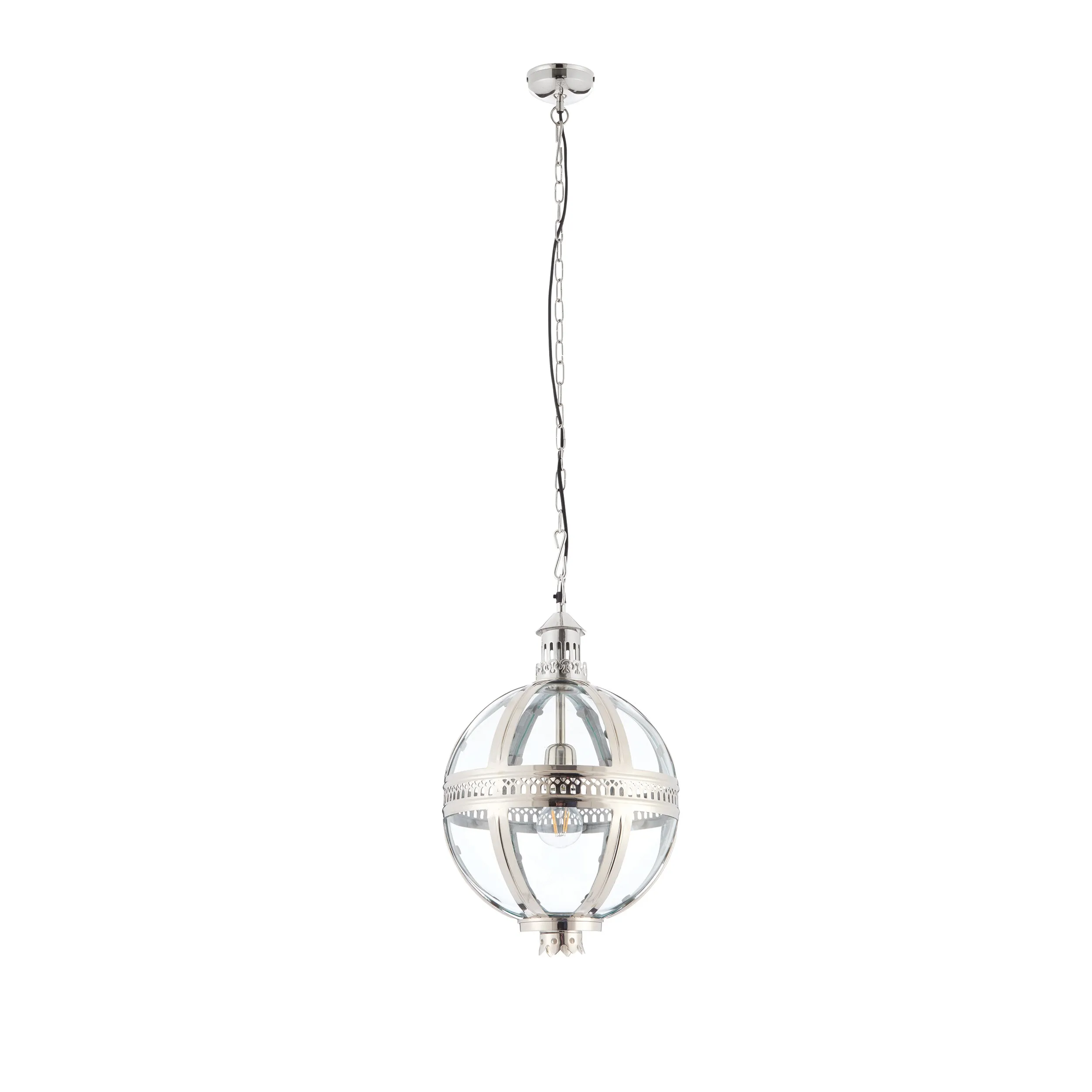 Endon 73109 Vienna 1lt Pendant Bright nickel solid brass plated & clear glass 40W E27 GLS (Required)