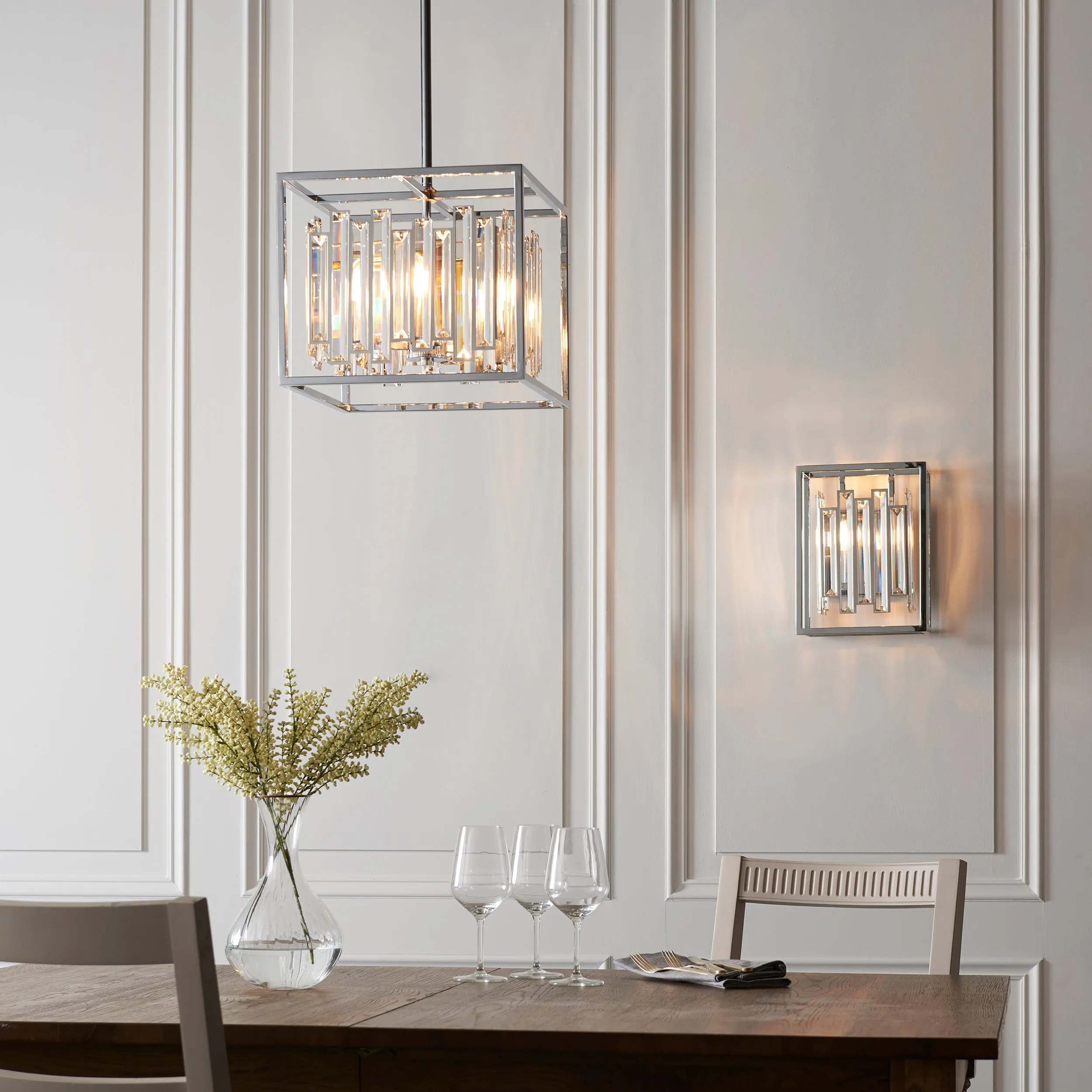 Endon 81930 Acadia 4lt Pendant Clear crystal & chrome plate 4 x 40W E14 candle (Required)