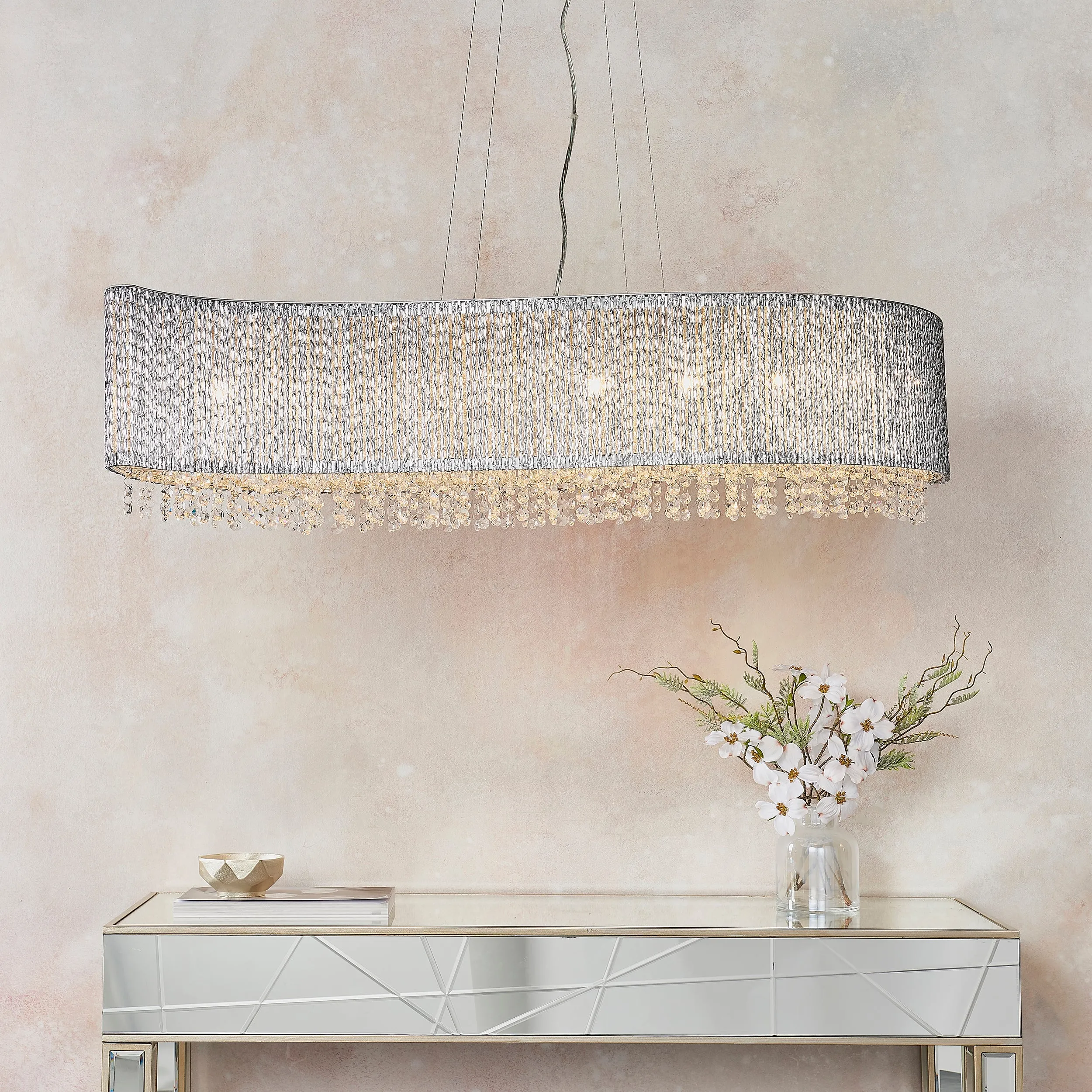 Endon 81979 Galina 8lt Pendant Chrome plate & clear crystal 8 x 25W G9 clear capsule (Required)