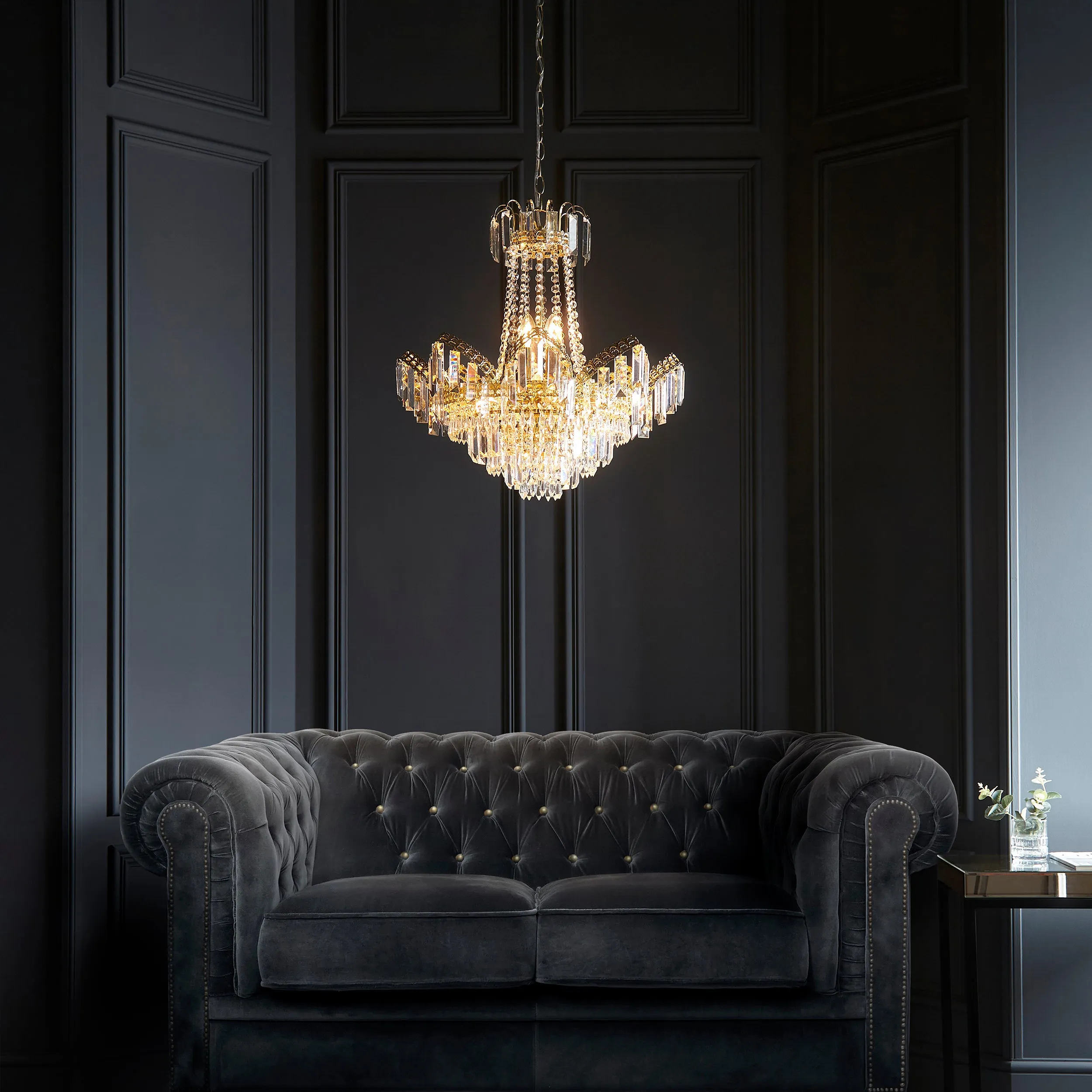 Endon 96819-GO Adagio 9lt Pendant Clear glass & gold effect plate 9 x 6W LED E14 (Required)