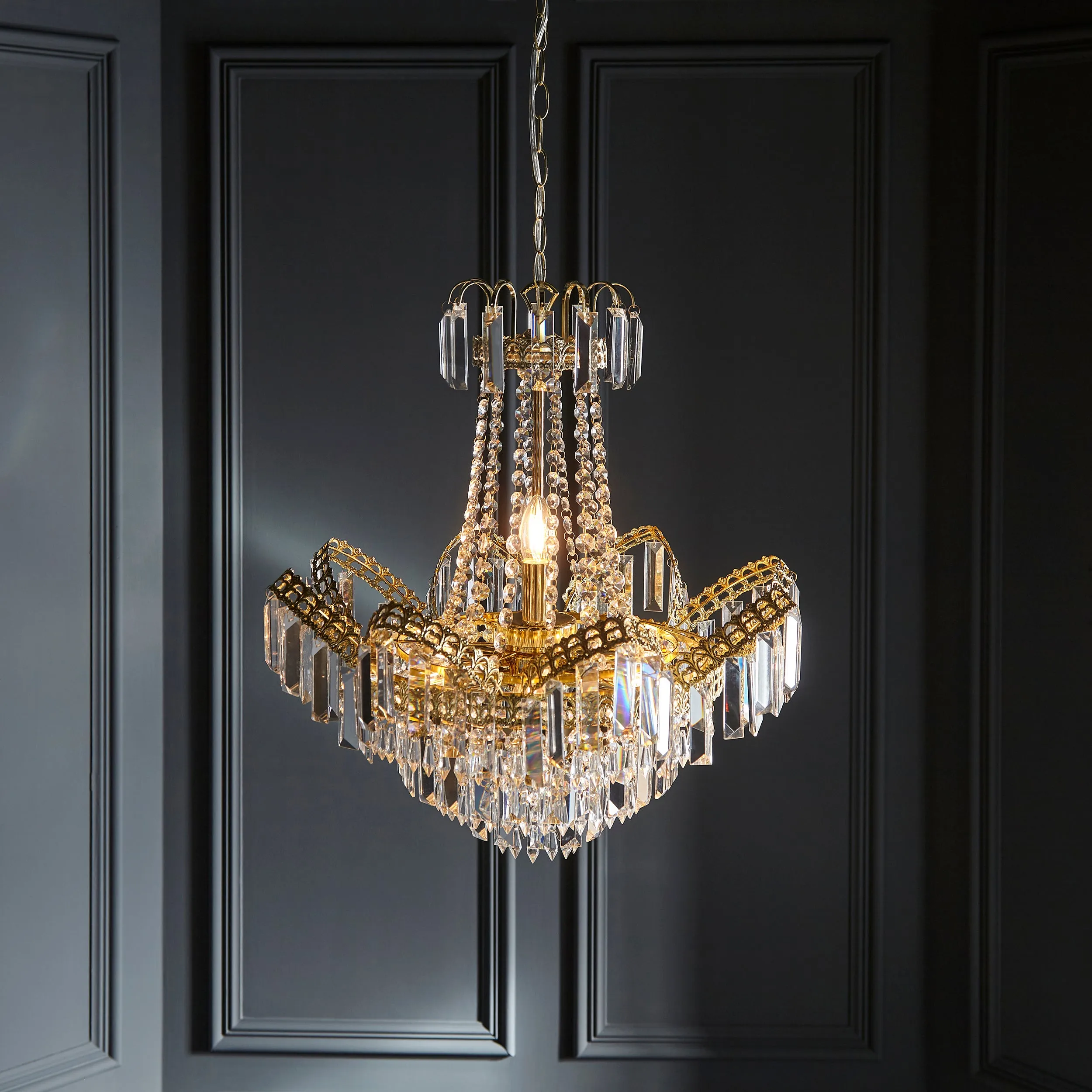 Endon 96819-GO Adagio 9lt Pendant Clear glass & gold effect plate 9 x 6W LED E14 (Required)