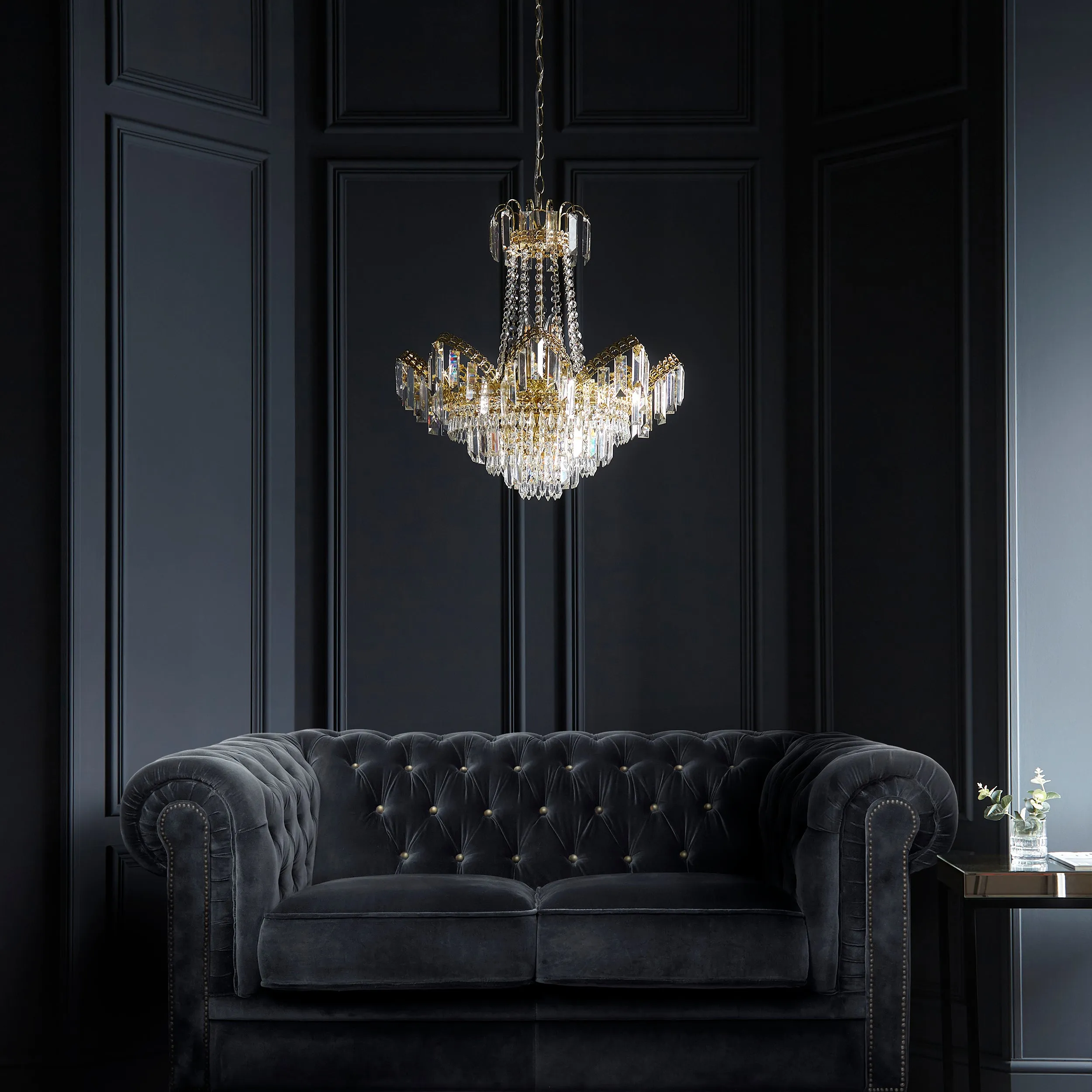 Endon 96819-GO Adagio 9lt Pendant Clear glass & gold effect plate 9 x 6W LED E14 (Required)