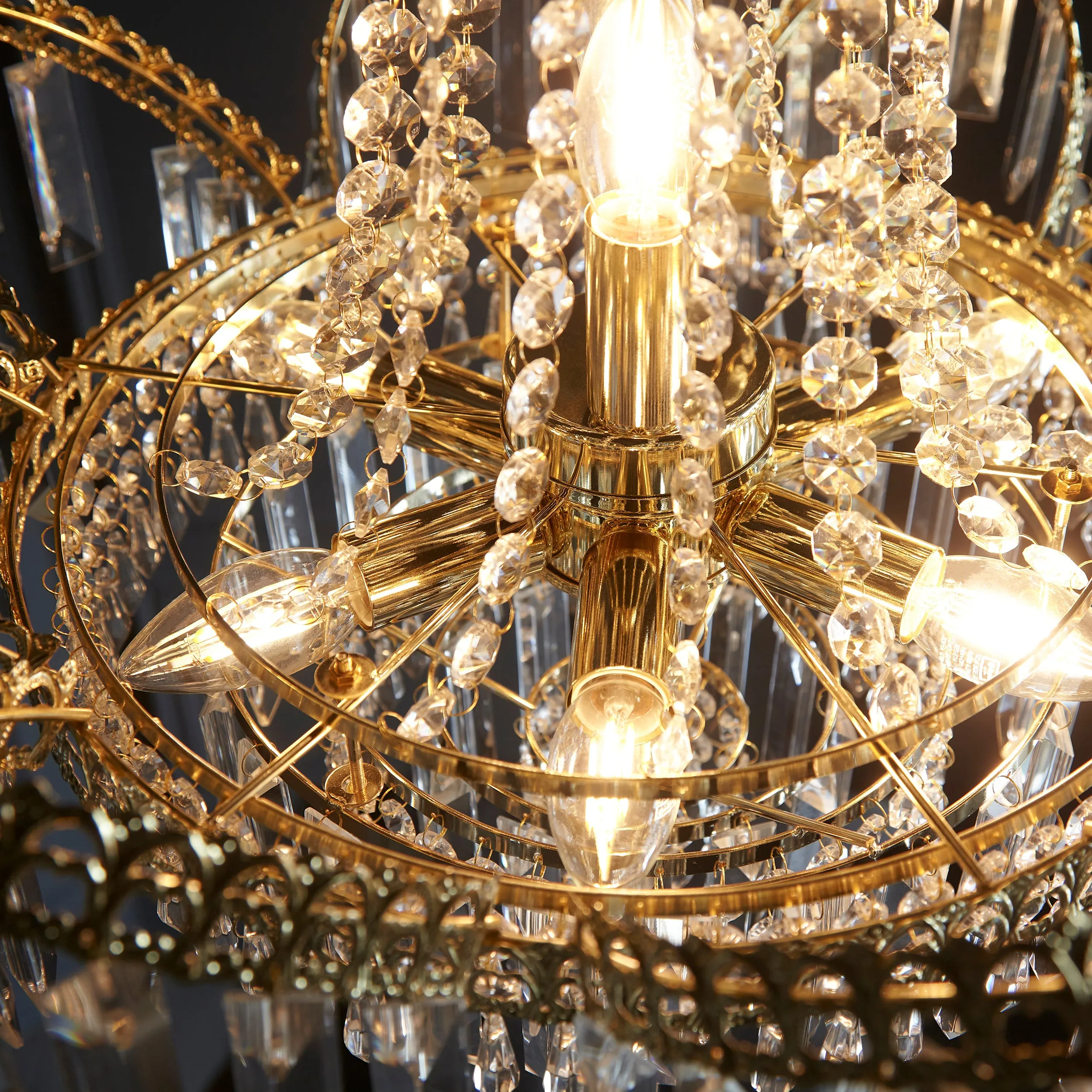 Endon 96819-GO Adagio 9lt Pendant Clear glass & gold effect plate 9 x 6W LED E14 (Required)