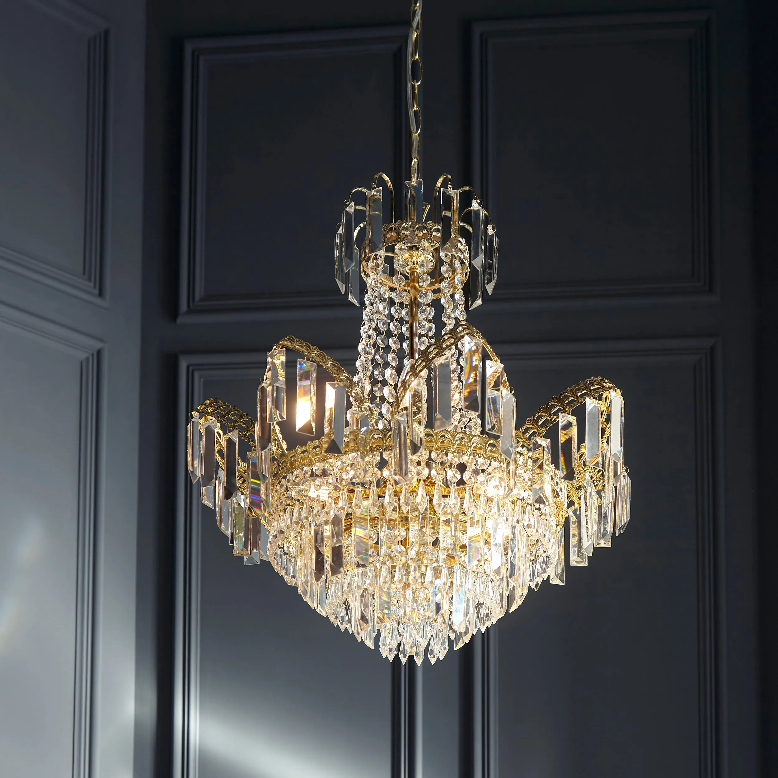 Endon 96819-GO Adagio 9lt Pendant Clear glass & gold effect plate 9 x 6W LED E14 (Required)