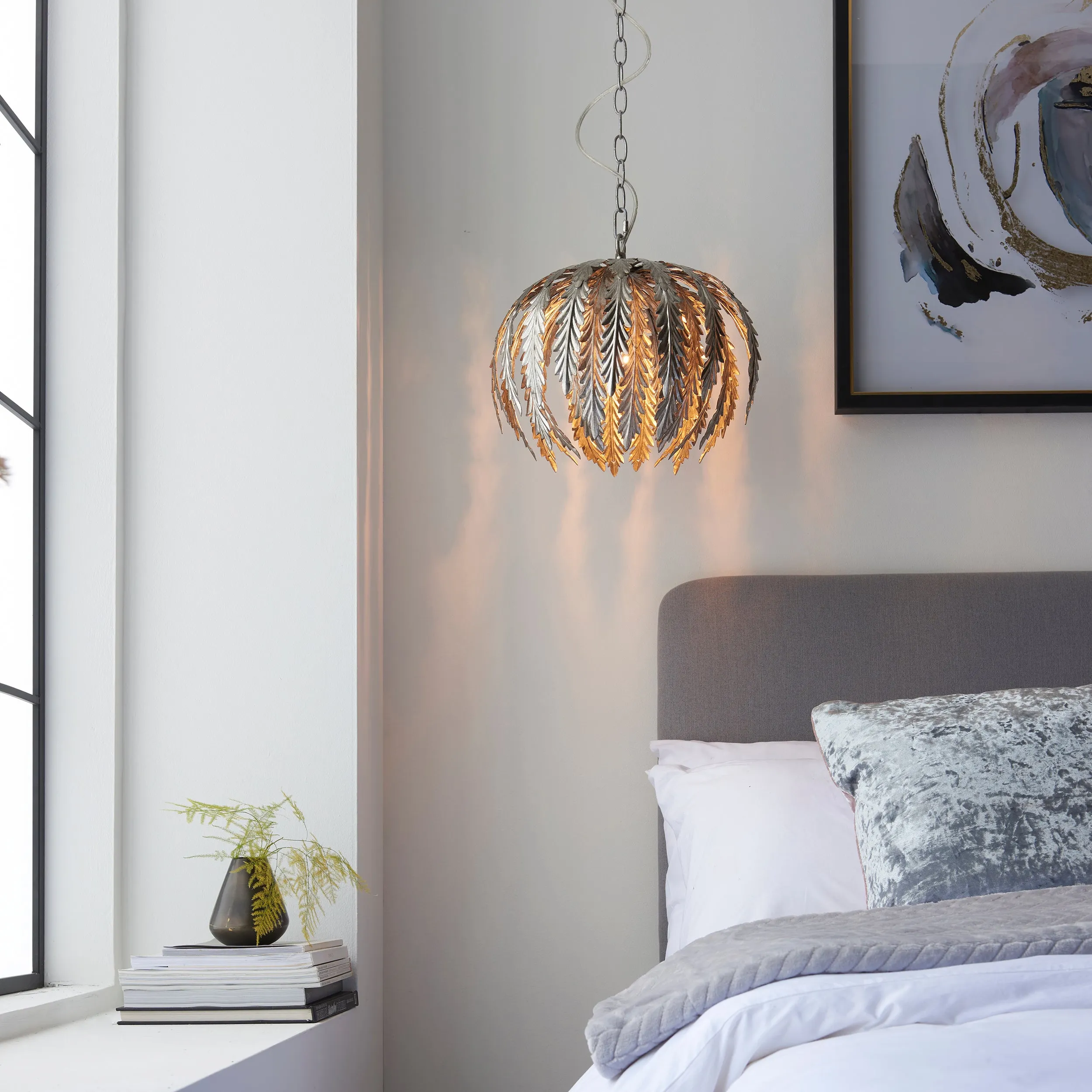 Endon 98044 Delphine 1lt Pendant Silver leaf 10W LED E27 (Required)
