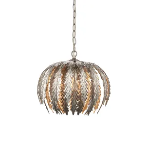Endon 98044 Delphine 1lt Pendant Silver leaf 10W LED E27 (Required)