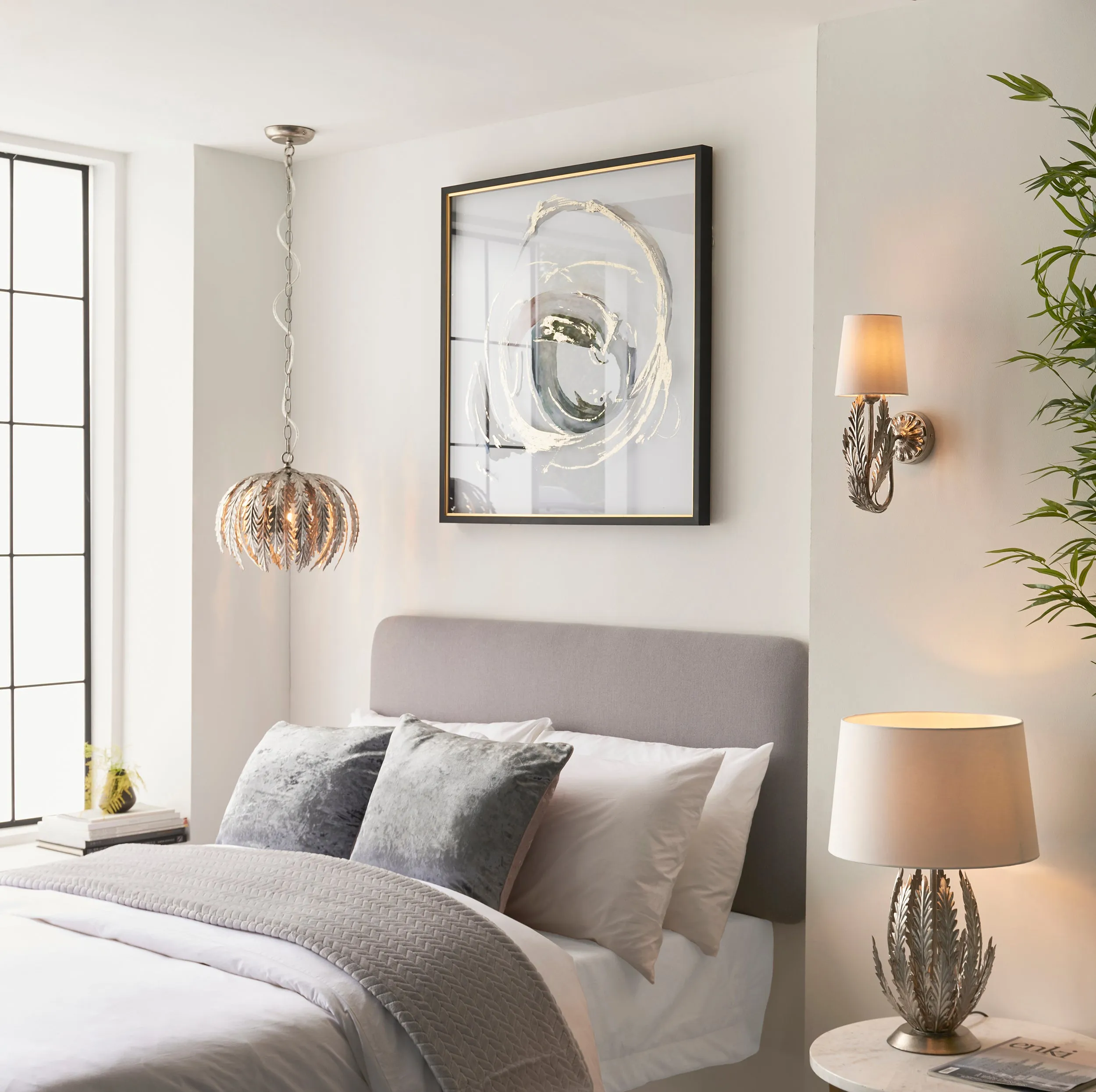 Endon 98044 Delphine 1lt Pendant Silver leaf 10W LED E27 (Required)