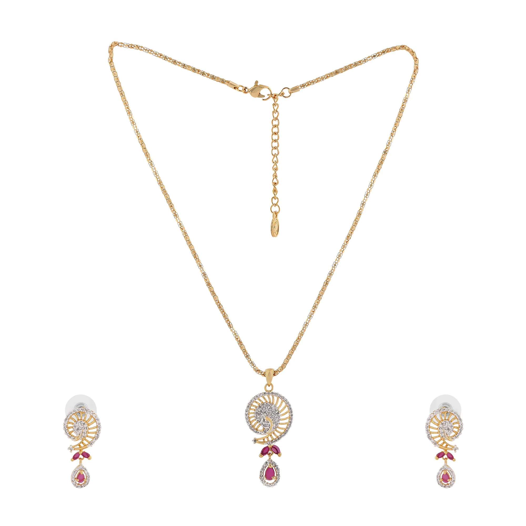 Estele - 24 KT gold plated Pendant Set with Austrian Crystals and Ruby stones for Women