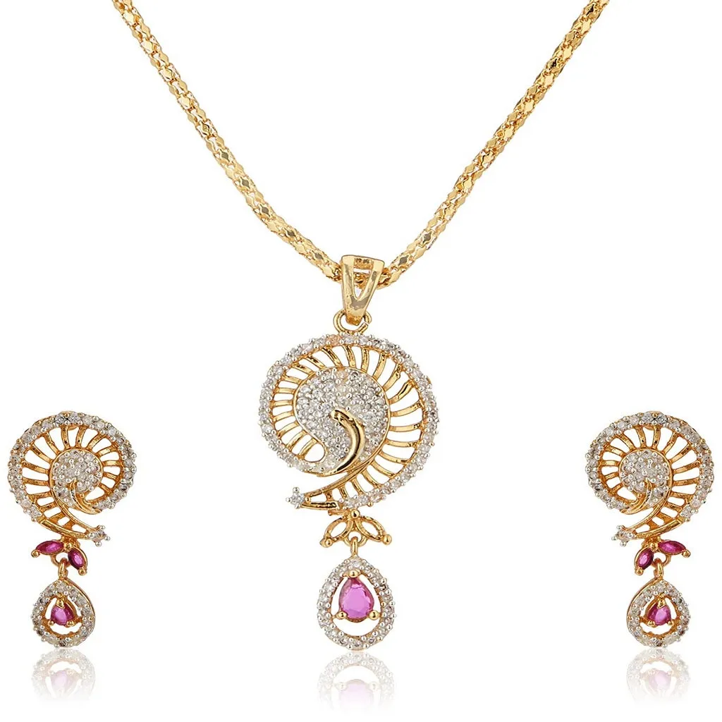Estele - 24 KT gold plated Pendant Set with Austrian Crystals and Ruby stones for Women