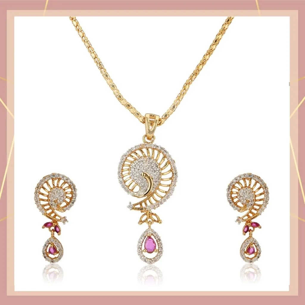 Estele - 24 KT gold plated Pendant Set with Austrian Crystals and Ruby stones for Women