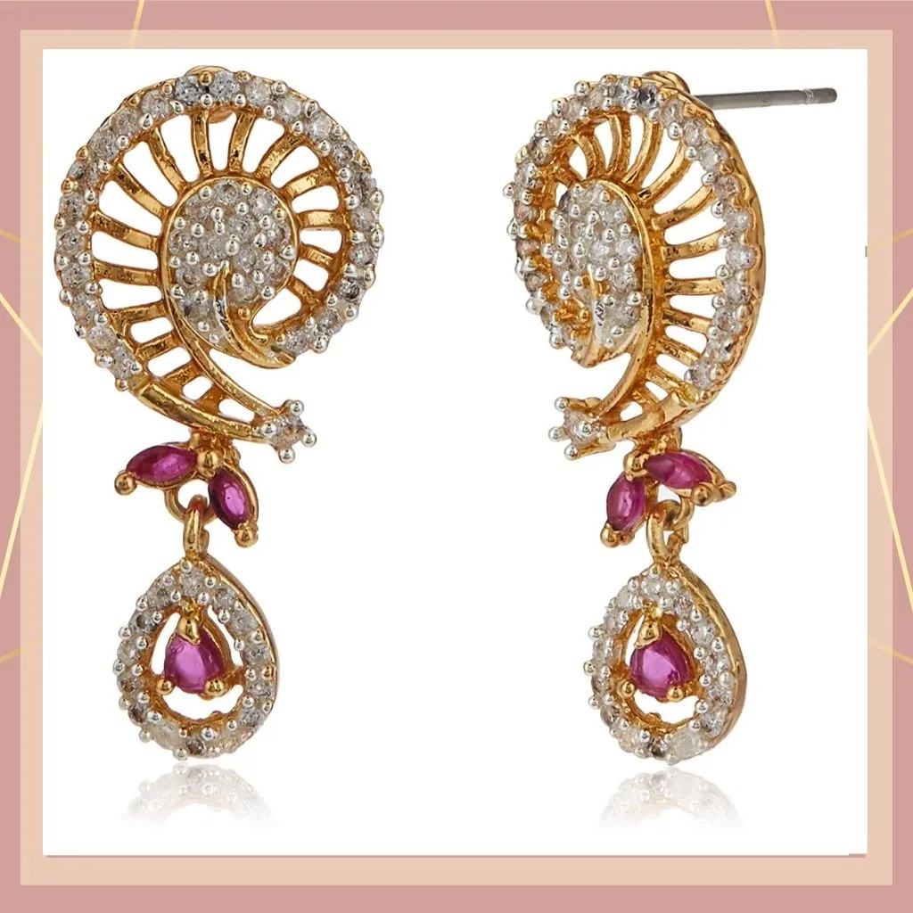 Estele - 24 KT gold plated Pendant Set with Austrian Crystals and Ruby stones for Women