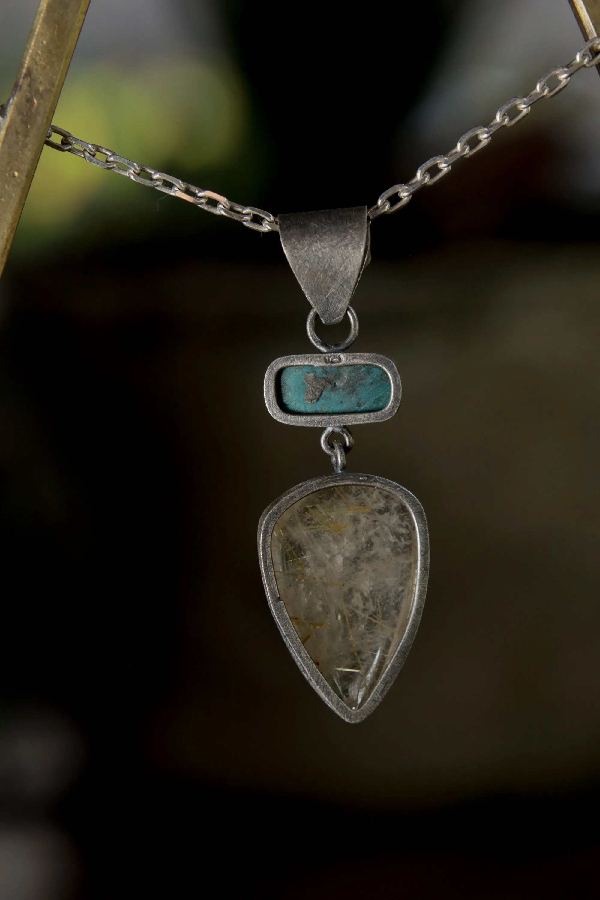 Ethereal Gaze Opal Gemstone - Sterling Silver Pendant -Oxidized Finish & Brush Textured