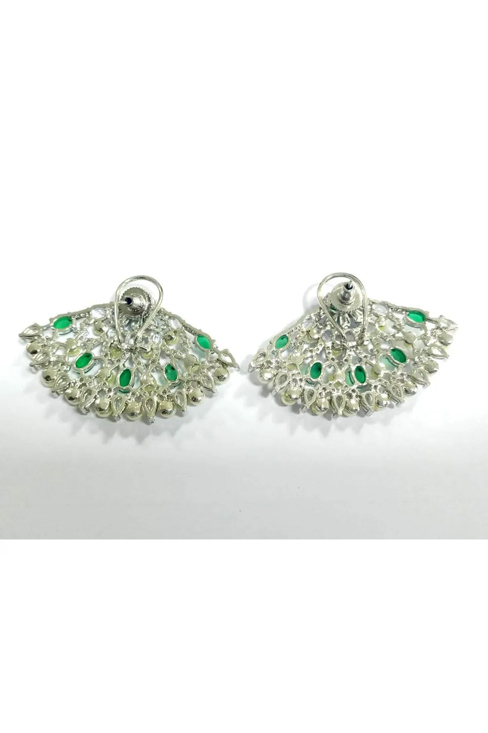 Exotic Japanese Fan Earrings with Emerald, Pearls, and Swarovski | Buy Jewelry Online
