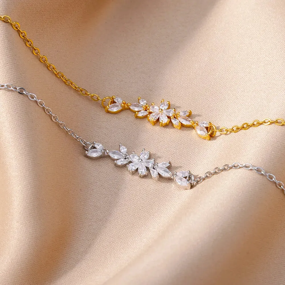 Fancy Crystal Flowers Stainless Steel Charm Bracelets for Women Girls Luxury Charm Jewelry Accessories