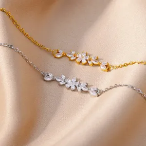 Fancy Crystal Flowers Stainless Steel Charm Bracelets for Women Girls Luxury Charm Jewelry Accessories