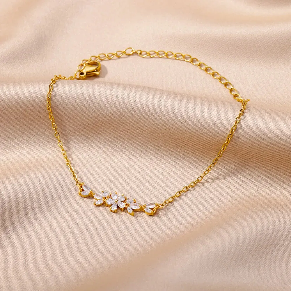 Fancy Crystal Flowers Stainless Steel Charm Bracelets for Women Girls Luxury Charm Jewelry Accessories