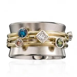 Fashion Gold Color Waist Line Geometric Colorful CZ Stone Ring