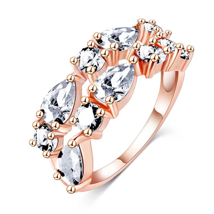 Fashion Top Sale Colorful Rose Gold Plated AAA Zircon Wedding bijoux Rings Imitated Ruby Jewelry For Women