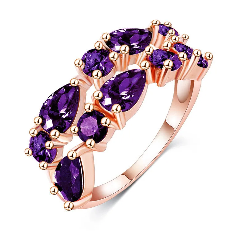 Fashion Top Sale Colorful Rose Gold Plated AAA Zircon Wedding bijoux Rings Imitated Ruby Jewelry For Women