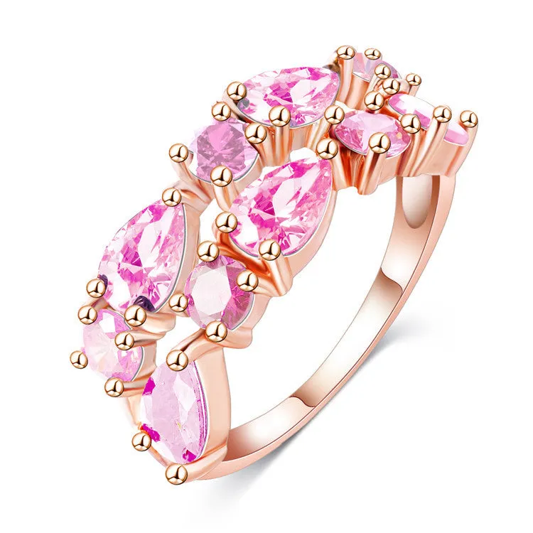 Fashion Top Sale Colorful Rose Gold Plated AAA Zircon Wedding bijoux Rings Imitated Ruby Jewelry For Women