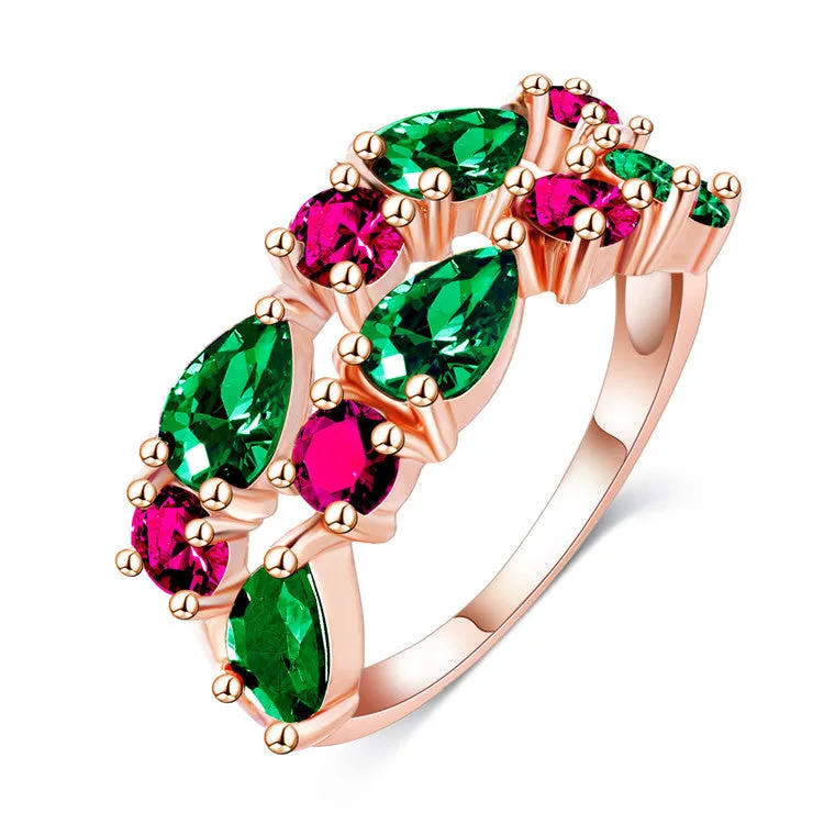 Fashion Top Sale Colorful Rose Gold Plated AAA Zircon Wedding bijoux Rings Imitated Ruby Jewelry For Women