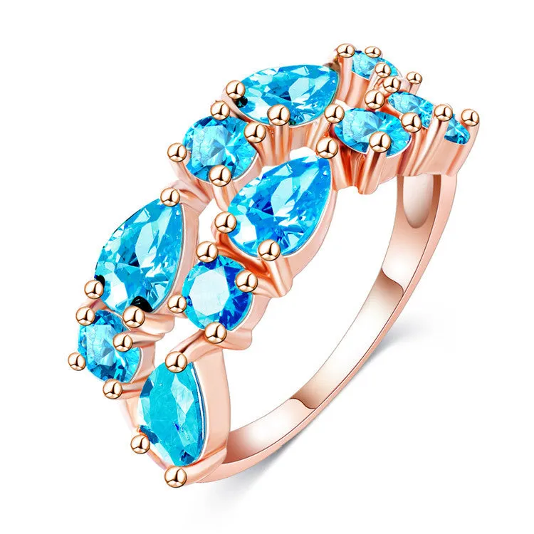 Fashion Top Sale Colorful Rose Gold Plated AAA Zircon Wedding bijoux Rings Imitated Ruby Jewelry For Women